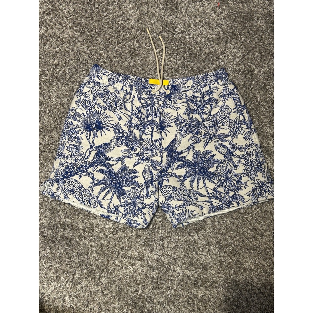 Maison Article Men's Shorts 2XL Blue White Tropical Jungle Drawstring Mesh Lined